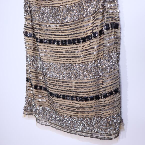 CACHÉ Y2K Sequin Beaded Mini Dress Sleeveless Illusion Stripe Cocktail Women's 0 - Picture 3 of 9